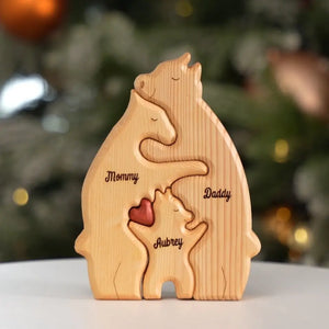 We Are One - Family Personalized Custom Bear Shaped Wooden Art Puzzle - Wooden Pet Carvings, Wood Sculpture Table Ornaments, Carved Wood Decor - Gift For Family Members