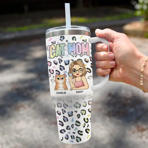 The Queen Pampers Her Pets - Dog & Cat Personalized Custom 3D Inflated Effect Printed 40 Oz Stainless Steel Tumbler With Handle - Gift For Pet Owners, Pet Lovers