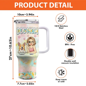 Feline Fine With My Furry Friend - Dog & Cat Personalized 40 Oz Stainless Steel Tumbler With Handle - Gift For Pet Owners, Pet Lovers