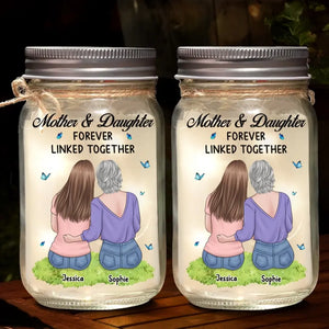 Mother And Daughter Forever Linked Together - Family Personalized Custom Mason Jar Light - Gift For Mom, Daughter