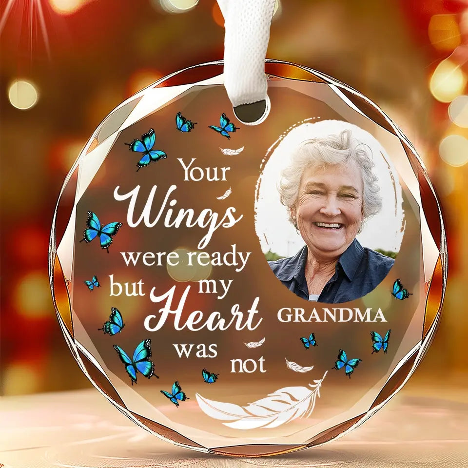 Custom Photo Loving You Forever - Memorial Personalized Custom Circle Glass Ornament - Sympathy Gift For Family Members