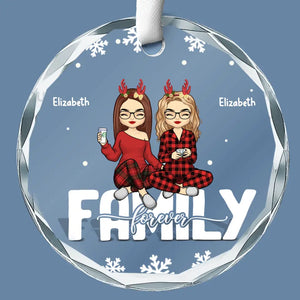 Family Forever - Family Personalized Custom Circle Glass Ornament - Gift For Family Members