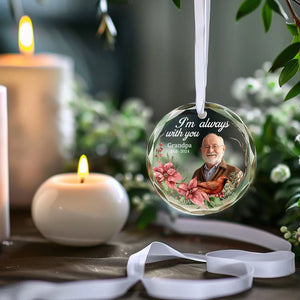 Custom Photo Greatly Loved, Deeply Missed - Memorial Personalized Custom Circle Glass Ornament - Sympathy Gift For Family Members