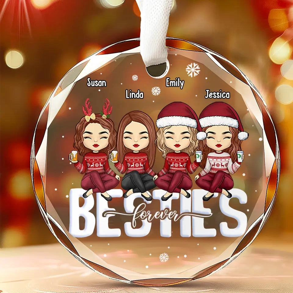 Besties Forever - Bestie Personalized Custom Circle Glass Ornament - Christmas Gift For Best Friends, BFF, Sisters