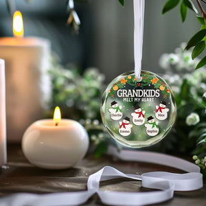 Grandkids Melt My Hearts - Family Personalized Custom Circle Glass Ornament - Christmas Gift For Grandma