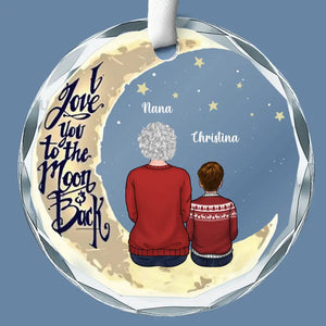 Love You To The Moon And Back - Family Personalized Custom Circle Glass Ornament - Gift For Mom, Grandma