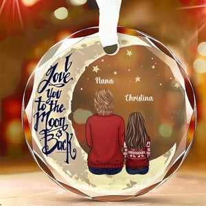 Love You To The Moon And Back - Family Personalized Custom Circle Glass Ornament - Gift For Mom, Grandma