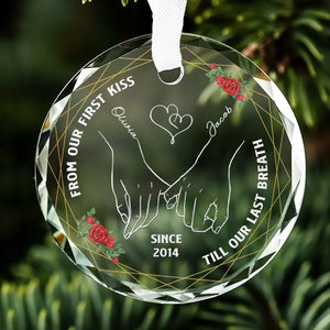 From Our First Kiss Till Our Last Breath - Couple Personalized Custom Circle Glass Ornament - Gift For Husband Wife, Anniversary