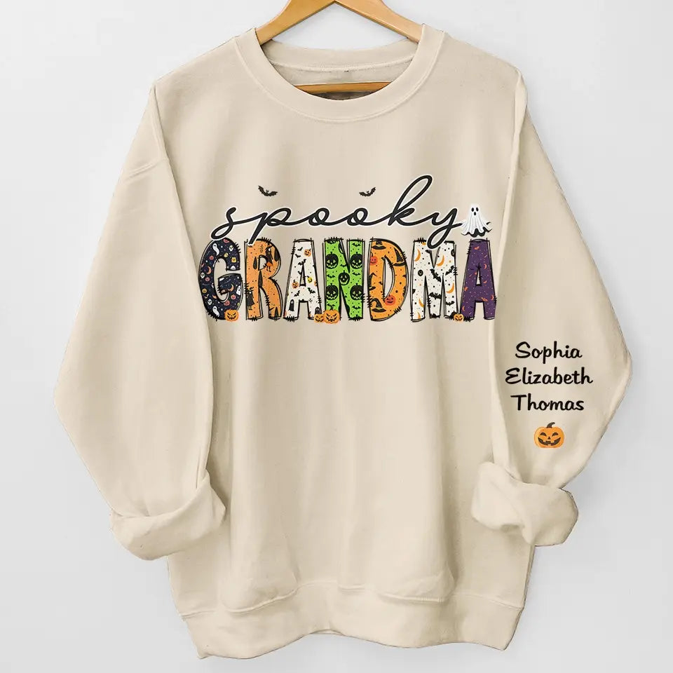 One Spooky Great Grandma - Family Personalized Custom Unisex Sweatshirt With Design On Sleeve - Halloween Gift For Mom, Grandma