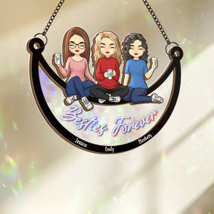 Sisterly Souls, Forever Linked - Bestie Personalized Window Hanging Suncatcher - Gift For Best Friends, BFF, Sisters