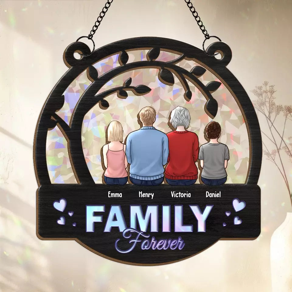 Family Forever - Family Personalized Window Hanging Suncatcher - Gift For Family Members