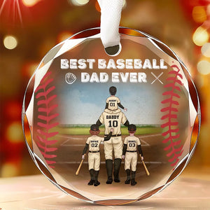 Best Baseball Dad Ever - Family Personalized Custom Circle Glass Ornament - Christmas Gift For Family Members, Sport Lovers, Sport Players