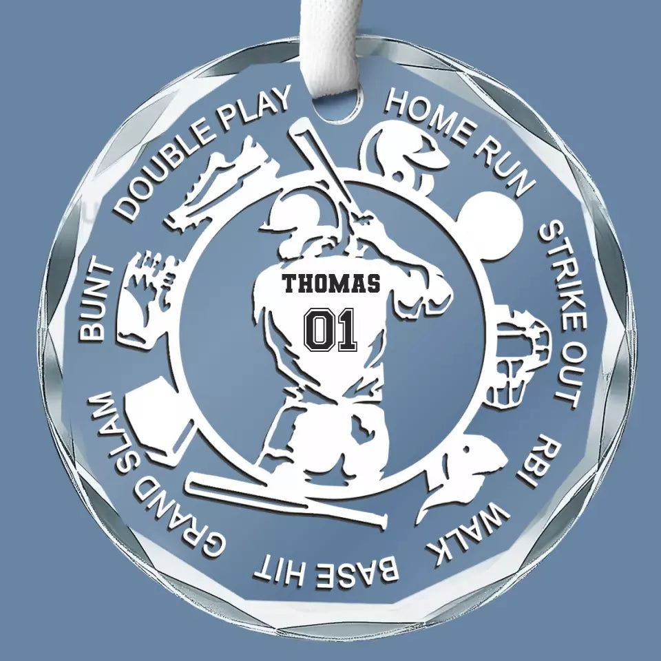 My Heart Beats For Baseball - Family Personalized Custom Circle Glass Ornament - Christmas Gift For Family Members, Sport Lovers, Sport Players