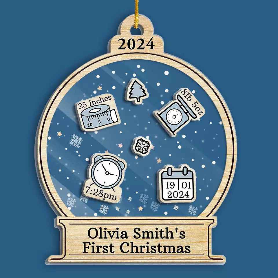 A Little Bit Of Heaven Sent Down To Earth - Family Personalized Custom 3 Layers Shaker Ornament - Christmas  Gift For Baby Kids, Newborn Baby