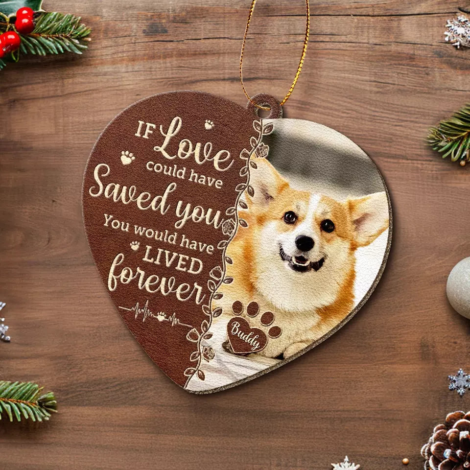 Custom Photo Forever In My Heart - Memorial Personalized Custom Leather Ornament - Christmas Gift, Sympathy Gift For Pet Owners, Pet Lovers