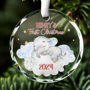 Your First Breath Took Ours Away - Family Personalized Custom Circle Glass Ornament - Christmas Gift For Baby Kids, Newborn Baby