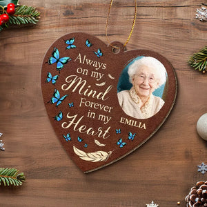 Custom Photo Forever In Our Hearts - Memorial Personalized Custom Leather Ornament - Christmas Gift, Sympathy Gift For Family Members