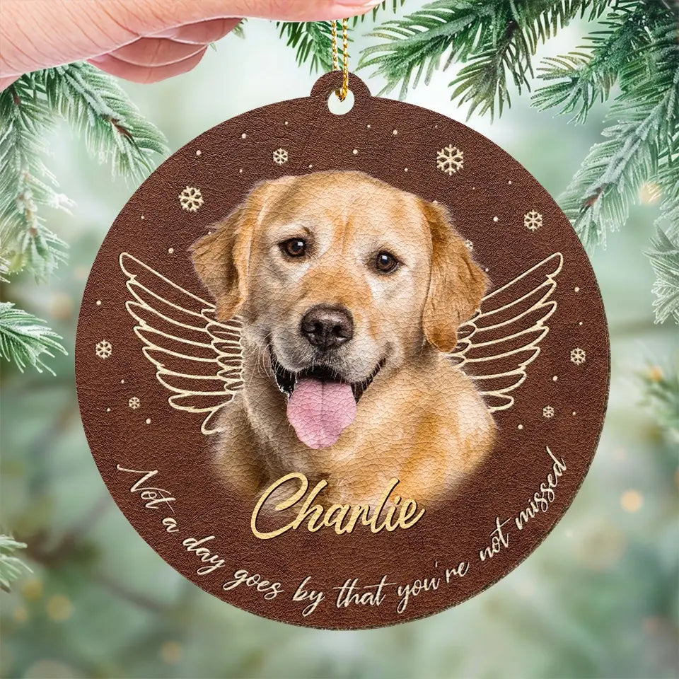 Custom Photo Missing You With Every Heartbeat - Memorial Personalized Custom Leather Ornament - Christmas Gift, Sympathy Gift For Pet Owners, Pet Lovers