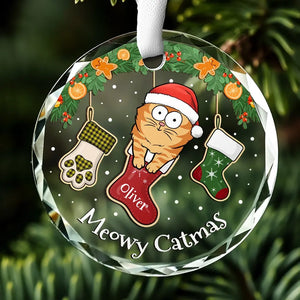 All I Want For Christmas Is Meow - Cat Personalized Custom Circle Glass Ornament - Christmas Gift For Pet Owners, Pet Lovers