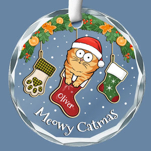 All I Want For Christmas Is Meow - Cat Personalized Custom Circle Glass Ornament - Christmas Gift For Pet Owners, Pet Lovers