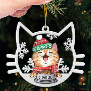 Cute Cat On Christmas Day - Cat Personalized Custom Ornament - Metal Custom Shaped - Christmas Gift For Pet Owners, Pet Lovers