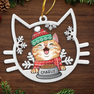 Cute Cat On Christmas Day - Cat Personalized Custom Ornament - Metal Custom Shaped - Christmas Gift For Pet Owners, Pet Lovers