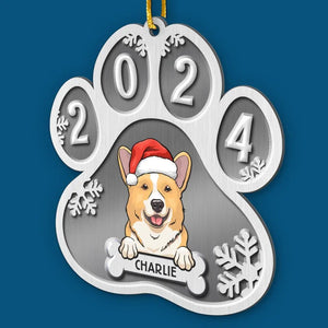 Merry Christmas, My Furry Friend! - Dog Personalized Custom Ornament - Metal Custom Shaped - Christmas Gift For Pet Owners, Pet Lovers