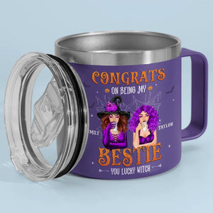 Congrats On Being My Sister - Bestie Personalized Custom 14oz Stainless Steel Tumbler With Handle - Halloween Gift For Best Friends, BFF, Sisters