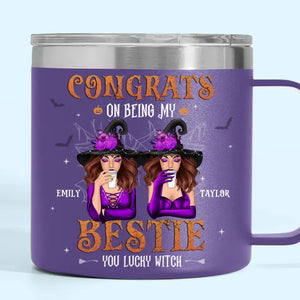 Congrats On Being My Sister - Bestie Personalized Custom 14oz Stainless Steel Tumbler With Handle - Halloween Gift For Best Friends, BFF, Sisters