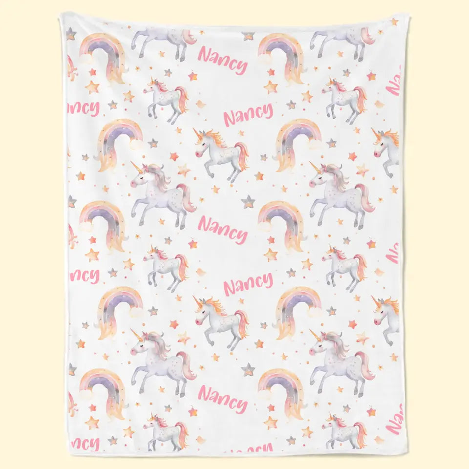 Born To Sparkle Like A Unicorn - Family Personalized Custom Baby Blanket - Gift For Baby Kids, Newborn Baby