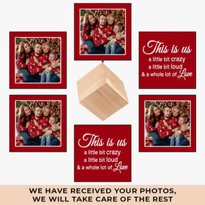 Custom Photo Every Christmas, I Wrap My Family In Love! - Family Personalized Custom Wooden Cube Ornament - Christmas Gift For Family Members