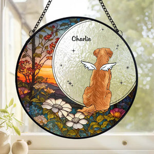 No Longer By My Side, But Forever In My Heart - Memorial Personalized Custom Stained Glass Window Hanging Suncatcher - Sympathy Gift For Pet Owners, Pet Lovers