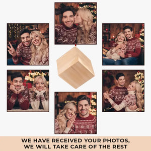 Custom Photo Beautiful Time With You - Couple Personalized Custom Wooden Cube Ornament - Christmas Gift For Husband Wife, Anniversary