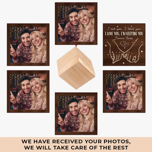 Custom Photo From Our First Kiss - Couple Personalized Custom Wooden Cube Ornament - Christmas Gift For Husband Wife, Anniversary