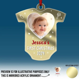 Custom Photo First Christmas - Family Personalized Custom Mirrored Acrylic Ornament - Christmas Gift For Baby Kids, Newborn Baby