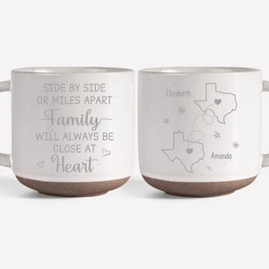 Though We May Be Far Apart, We Are Always Close At Heart - Family Personalized Custom Pottery Mug - Gift For Family Members