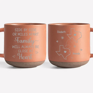 Though We May Be Far Apart, We Are Always Close At Heart - Family Personalized Custom Pottery Mug - Gift For Family Members