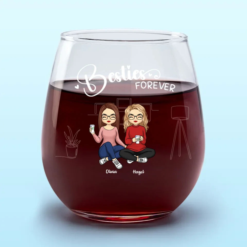 Besties And Brewskis - Bestie Personalized Custom Wine Glass - Gift For Best Friends, BFF, Sisters