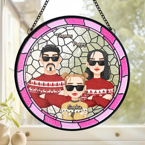 Cherishing Family Moments This Christmas - Family Personalized Custom Stained Glass Window Hanging Suncatcher - Christmas Gift For Family Members