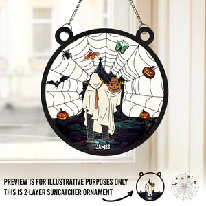 Wishing You A Haunting Night - Family Personalized Window Hanging Suncatcher - Halloween Gift For Family Members