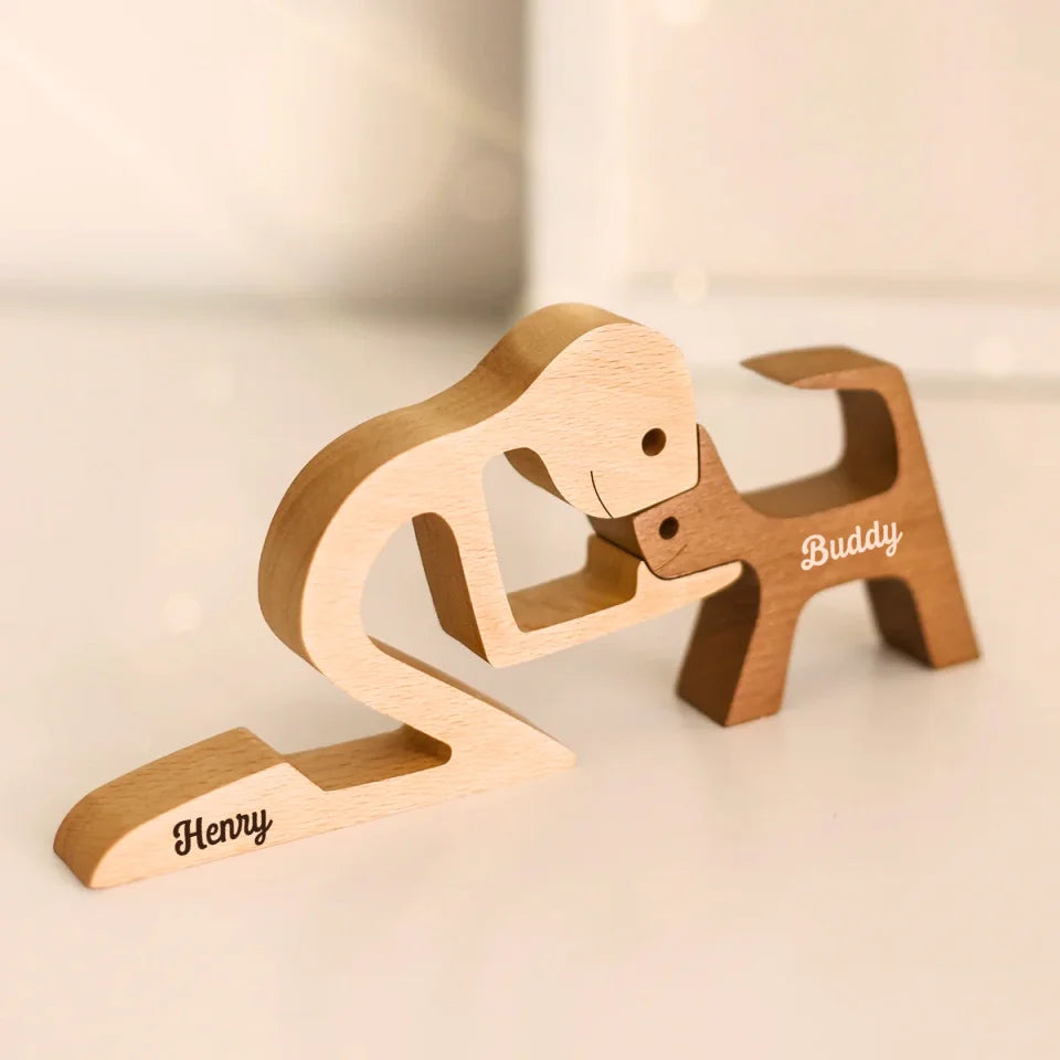 The Love Of A Family Is Life's Greatest Blessing - Dog & Cat Personalized Custom Shaped Wooden Art Puzzle - Wooden Pet Carvings, Wood Sculpture Table Ornaments, Carved Wood Decor - Gift For Pet Owners, Pet Lovers