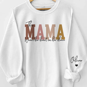 This Mama Wears Her Heart On Her Sleeve - Family Personalized Custom Unisex Sweatshirt, Hoodie With Design On Sleeve - Christmas Gift For Mom, Grandma