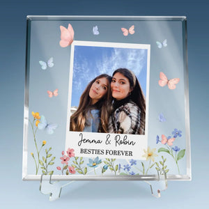 Custom Photo Besties Make Life Brighter - Bestie Personalized Custom Square Shaped Acrylic Plaque - Gift For Best Friends, BFF, Sisters