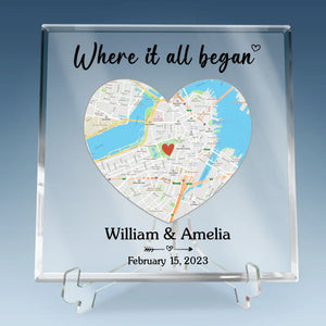 Location Map Where It All Began - Couple Personalized Custom Map Square Shaped Acrylic Plaque - Map Art, Gift For Husband Wife, Anniversary