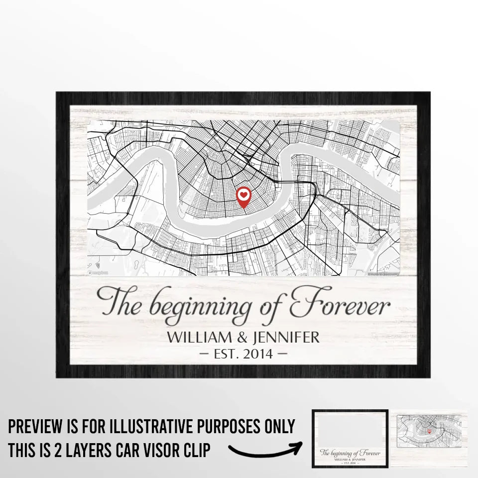 Location Map I Carry Your Heart With Me - Couple Personalized Custom Map Car Visor Clip - Map Art, Christmas Gift For Husband Wife, Anniversary