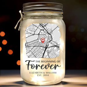 The Beginning Of Forever - Couple Personalized Custom Mason Jar Light - Gift For Couple, Husband Wife, Anniversary