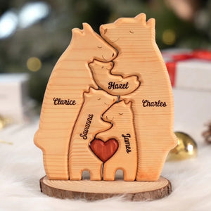 We Are One - Family Personalized Custom Bear Shaped Wooden Art Puzzle - Wooden Pet Carvings, Wood Sculpture Table Ornaments, Carved Wood Decor - Gift For Family Members