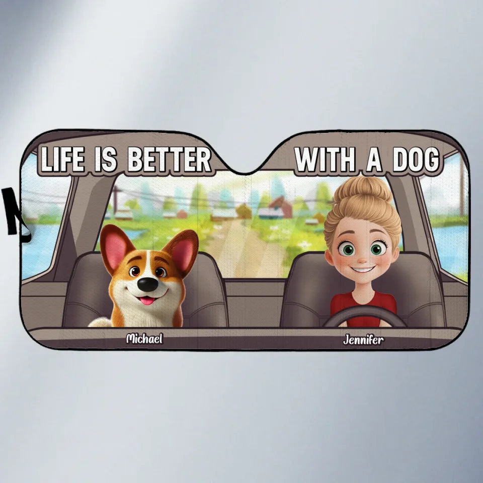 Wherever Our Fur Mom Goes, We’re Always Along For The Ride - Dog Personalized Custom Auto Windshield Sunshade, Car Window Protector - Gift For Pet Owners, Pet Lovers