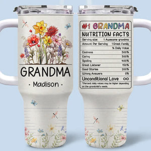 Grandma’s Love Blooms Like A Garden In Spring - Family Personalized Custom 40 Oz Stainless Steel Tumbler With Handle - Gift For Mom, Grandma