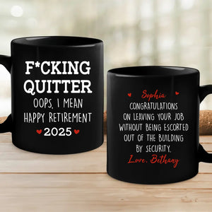 Congratulations On Leaving Your Job - Coworker Personalized Custom Black Mug - Appreciation, Retirement Gift For Coworkers, Work Friends, Colleagues